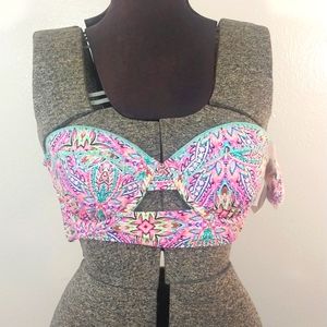 Shade & Shore Paisley Pink multicolored Swim top 36B Strapless Strappy